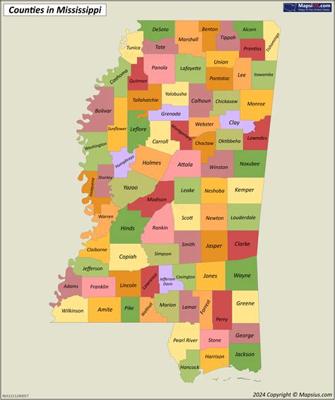 Mississippi County Map - List of counties in Mississippi - MapsiUS.com