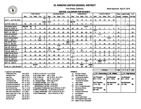 School Calendar 2016 - 2017 | El Rancho Unified School District - Pico ...