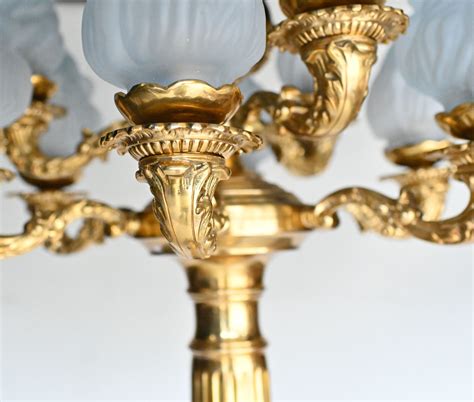 Pair Big French Floor Lamps Marble Gilt Architectural Lights Candelabras