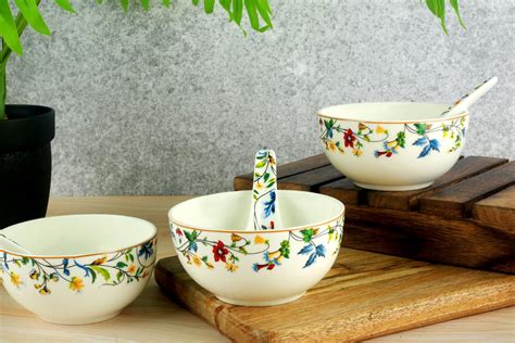 GOLDEN QUEEN'S Premium Ceramic Soup Bowls and Spoons Set of 6 - Durable ...