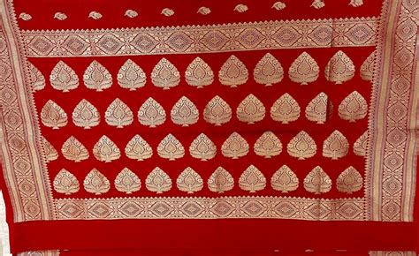 Pure Banarasi Khaddi Georgette Saree in Deep Red with Gold Zari Motifs ...