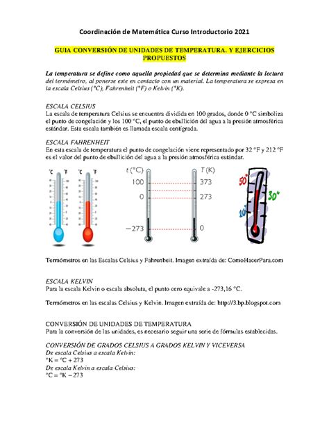 Guía de Conversión de Unidades de Temperatura y Ejercicios Propuestos ...