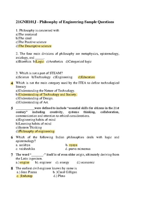21GNH101J Philosophy of Engineering - Internal Exam Questions ...