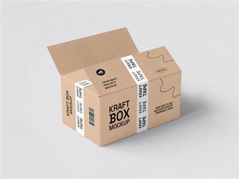 Kraft shipping box with packing tape mockup | Premium PSD