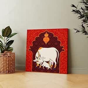 Casperme Kamdhenu Cow Vastu Prosperity Cotton Canvas Wall Painting For ...