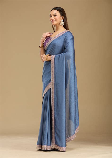 Buy Peacock Blue Zariwork (Gold) Soft Raw Silk Saree - Koskii
