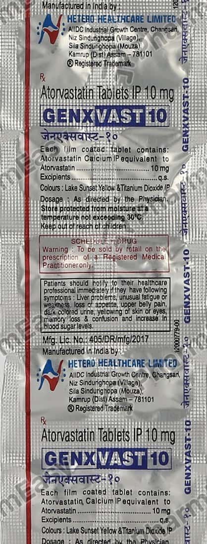 Genxvast 10 MG Tablet (10): Uses, Side Effects, Price & Dosage | PharmEasy