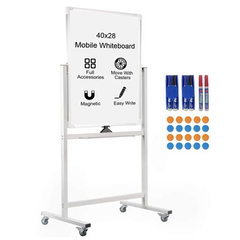 Mobile White Board With Stands 40x28 Double Sided Rolling Whiteboard ...