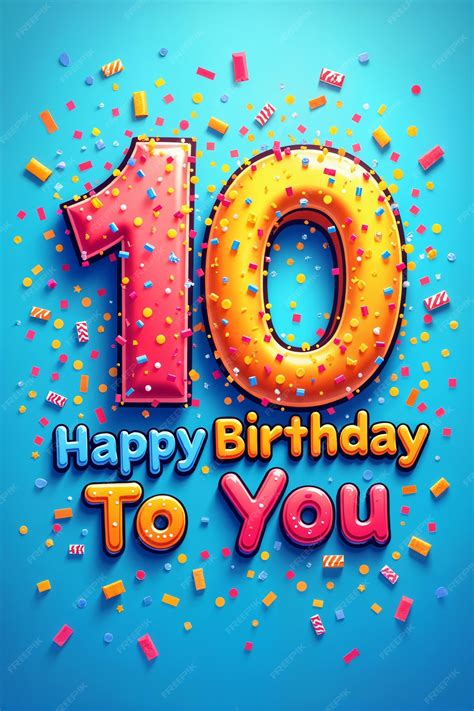 10th birthday card Vibrant birthday greeting with the number 10 ...