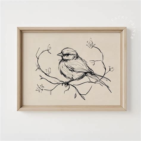 Modroom Vintage Bird Sketch | Neutral Spring Art | Beige Nature Line ...