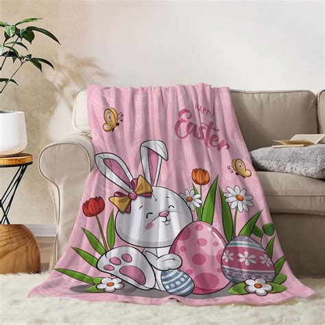 Amazon.com: YeeJu Easter Throw Blanket 50x60 Pink Easter Rabbit Bunny ...