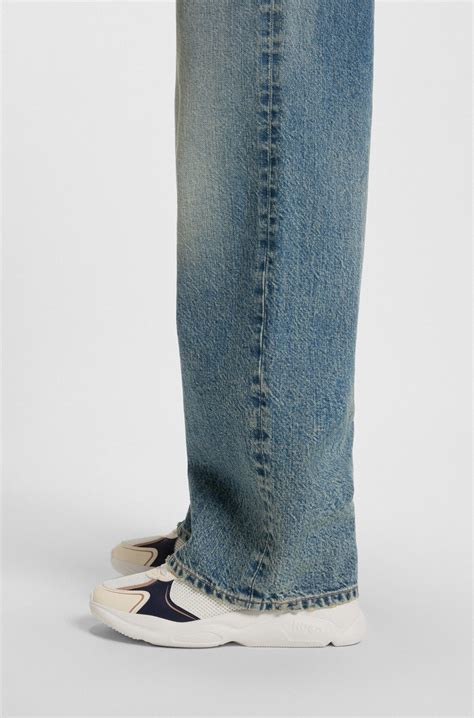 HUGO - Mesh-detail trainers with rear pull loop - White / Dark Blue