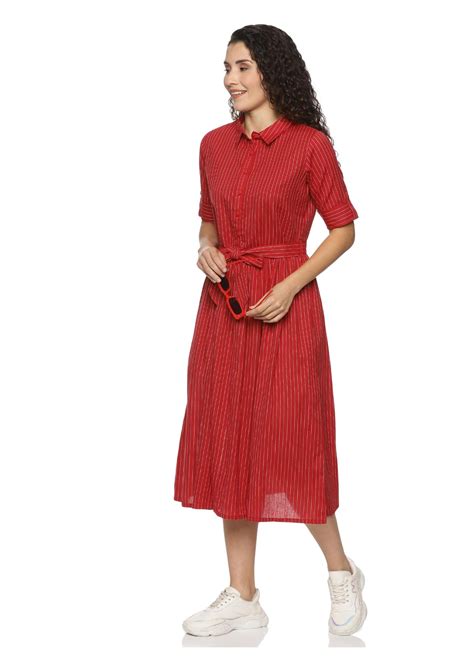 Tusok Women Cotton Dress with Collar and Pocket