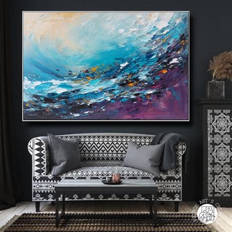Buy Original Abstract Ocean Wall Art, Teal Blue Textured Canvas ...