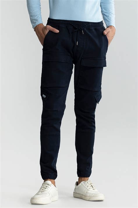 Buy Men's Combat Navy Soft Denim Cargo Pant Online | SNITCH