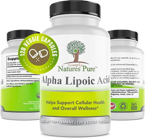 Amazon.com: Simply Natures Pure Alpha Lipoic Acid 600mg 120 Veggie Capsules, Non-GMO Thioctic ...