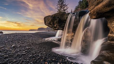 Sandcut Beach Falls on the coast of Vancouver Island near Sooke, British Columbia, Canada ...