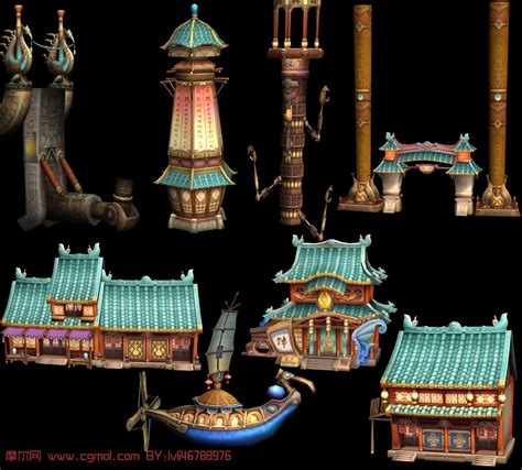一套Q版游戏场景建筑3D模型_古代场景_场景模型_3D模型免费下载_摩尔网