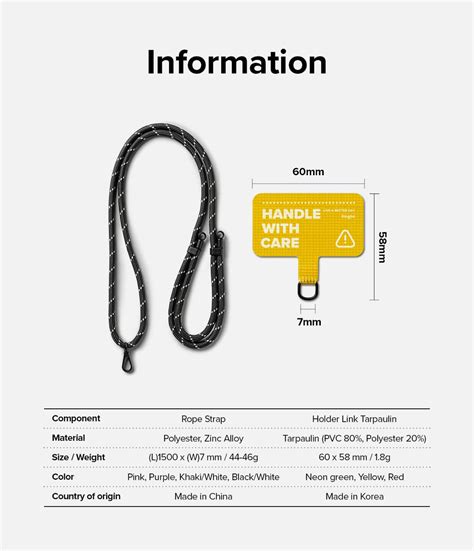 Ringke Holder Link Strap with Yellow | Tarpaulin Tag - Black & White