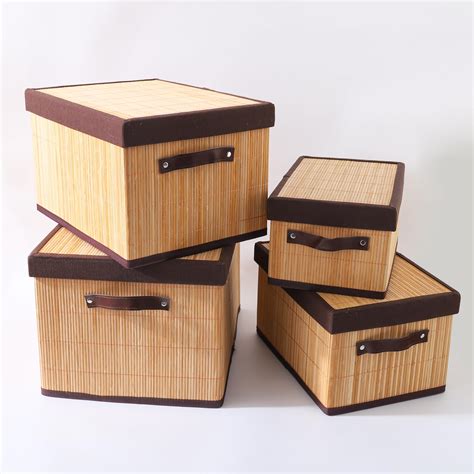 Kuber Industries Pack of 4 Storage Box | Bamboo Storage Organizer Box ...