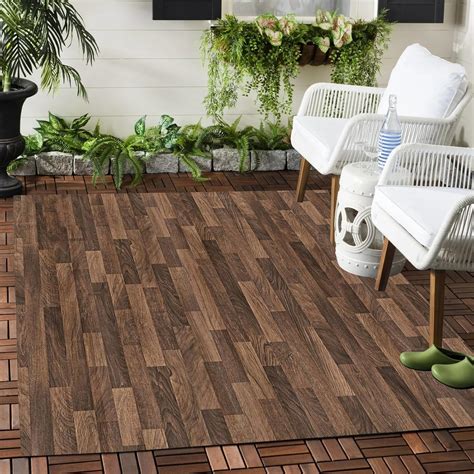 Amazon.com: Retro Rustic Wood Grain Reversible Outdoor Rug Dark Brown ...