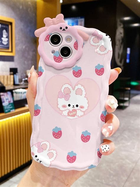 Cute Baby Pink Summer Cartoon Rabbit Pattern Phone Case | SHEIN USA
