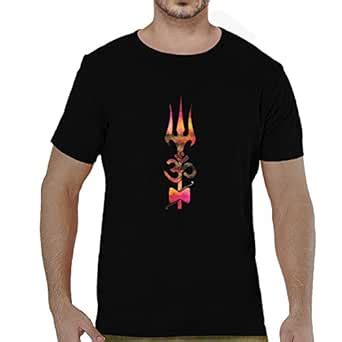 Buy Pooplu Men's Regular Fit Trishul Cotton Printed Round Neck Half ...