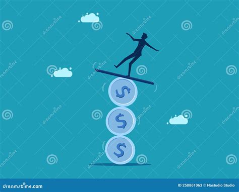Financial Instability. Businessman Standing on an Unstable Coin Stock ...