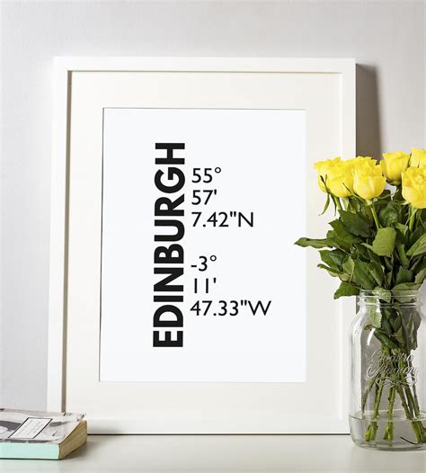 Edinburgh City Capital Latitude Longitude Definition UNFRAMED PRINT | Scots Room Home Decor ...