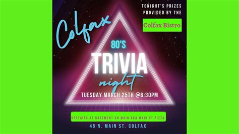 80s Trivia Night, Main Street Pizza - Basement on Main Street, Colfax ...