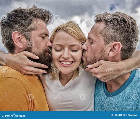 She Likes Male Attention. Girl Hugs with Two Guys. Love Triangle ...