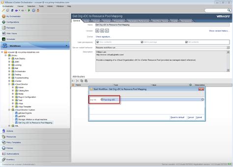 Org vDC to vCenter Resource Pool Workflow Using vCenter Orchestrator