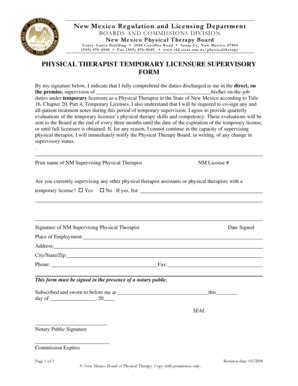 Fillable Online rld state nm NEW 5 Temporary Licensure Supervisory Form ...