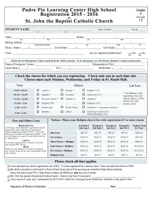 Fillable Online padrepiolearning 2016 Registration bForm High Schoolb ...