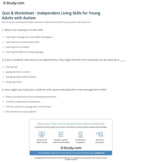 Free Printable Independent Living Skills Worksheets For A Rare Bone Condition Or A Lung ...