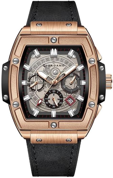 Giordano Men's Leather Multifunction Watch - with Day, Date, and 24 ...
