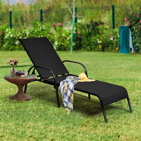 Gymax Adjustable Chaise Lounge Chair Recliner Patio Yard Outdoor w ...