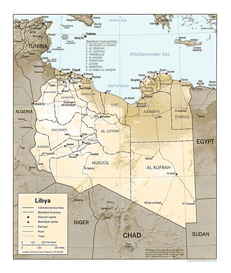 Detailed political and administrative map of Libya with relief, roads ...