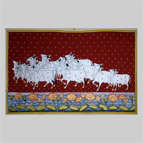 Twelve Cows with Lotus Pichwai Painting - H-1.5 W-2 ft – JamalJamaloo