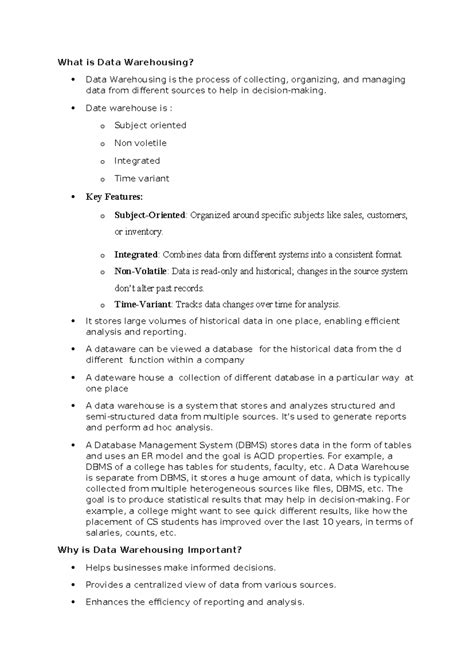 Dwdm Unit 1 - dddd - What is Data Warehousing? Data Warehousing is the ...