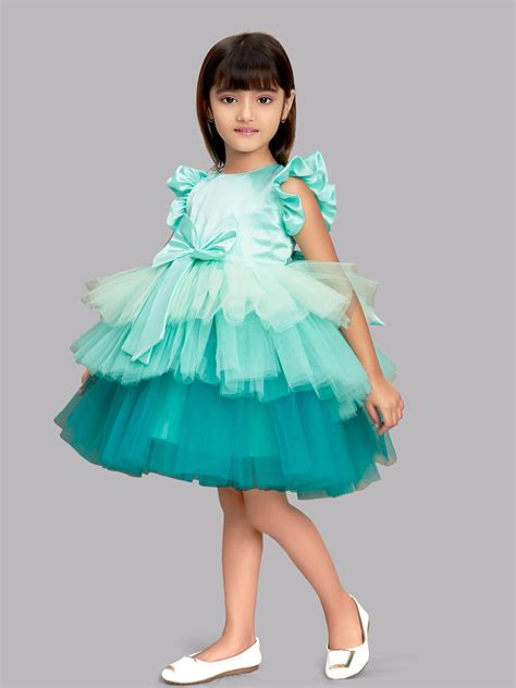 Aqua Layered Party Frock – Pink Chick
