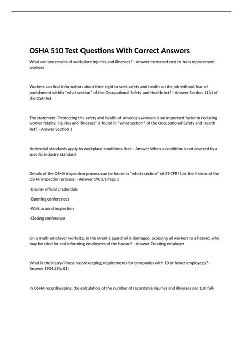 OSHA 510 Test Questions With Correct Answers - OSHA 510 - Stuvia US