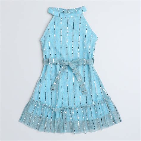 Shop Halter Neck A-Line Party Dress-Blue Online – taffykids