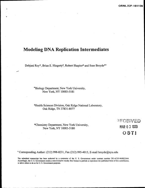 Modeling DNA Replication Intermediates - UNT Digital Library