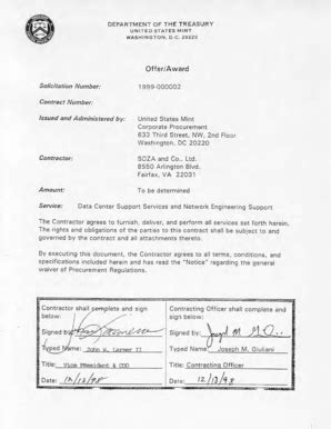 Fillable Online usmint Data Center Support Services and Network ...