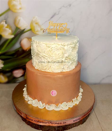 Rose Golden Shimmer Wedding Cake with Fondant Ruffle