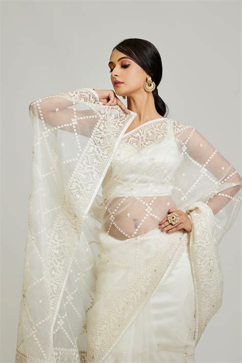White Organza Saree – Aparnaa Sarees