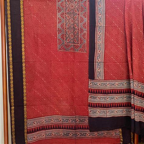 Ajrak Sungudi 2 Piece Salwar Suit Material, Red – villvam