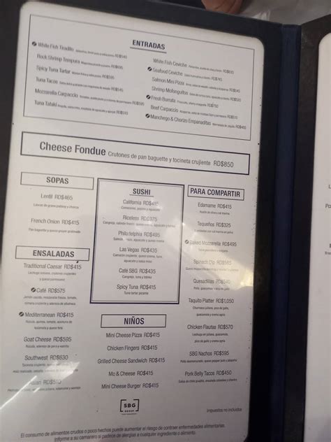 Menu at SBG Sophia's Bar & Grill, Santo Domingo, C. P.º de los Locutores 9