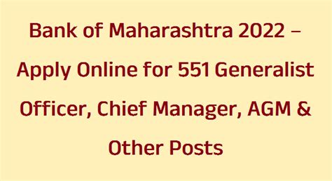 Bank of Maharashtra 2022 – Apply Online for 551 Generalist Officer ...